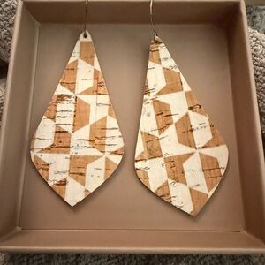 Eleven10 Leather Geometric Tan and Cream Earrings in Cork